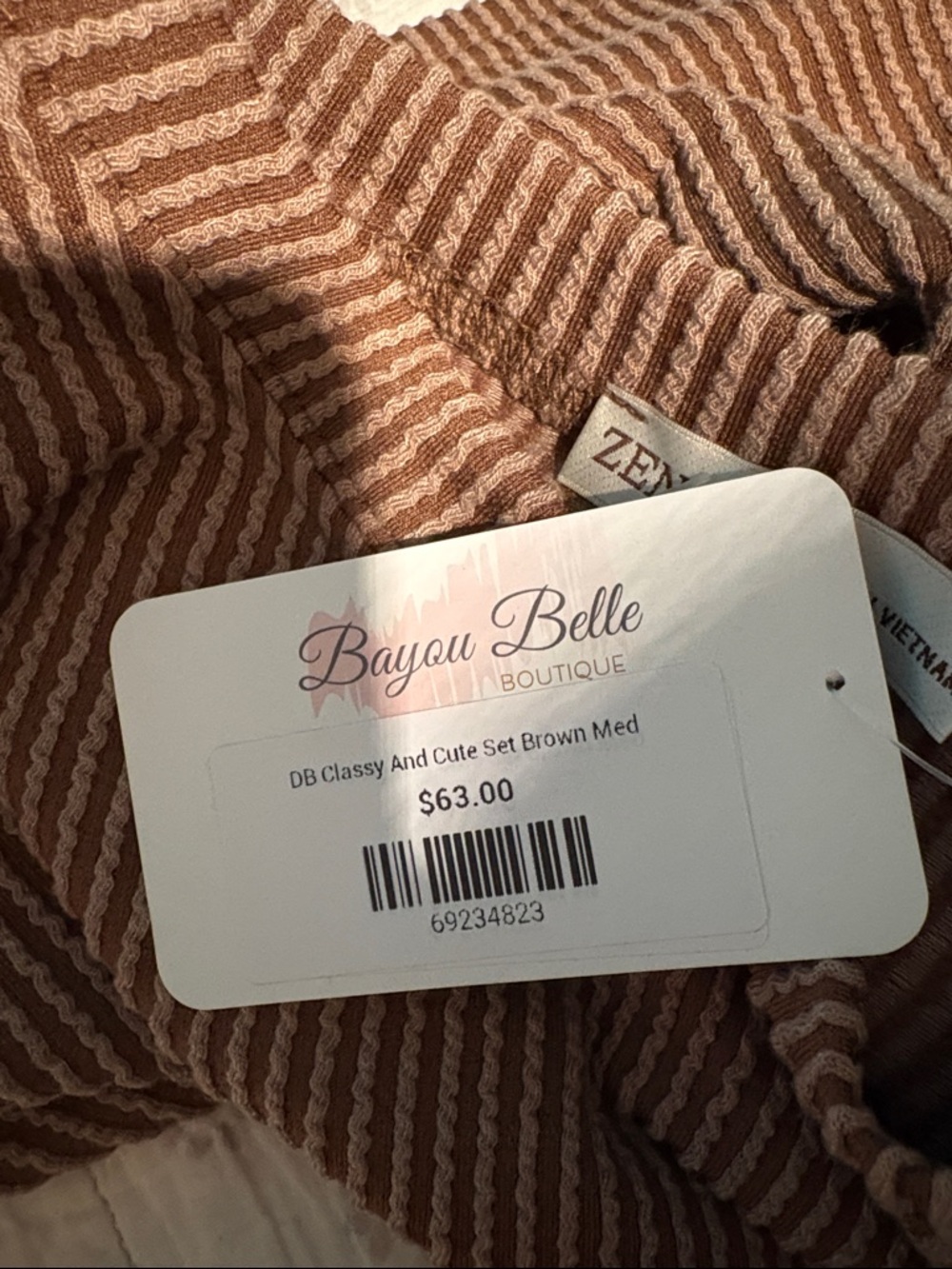 Zenana Outfitters Brown Waffle Knit Short Set - Picture 6 of 6